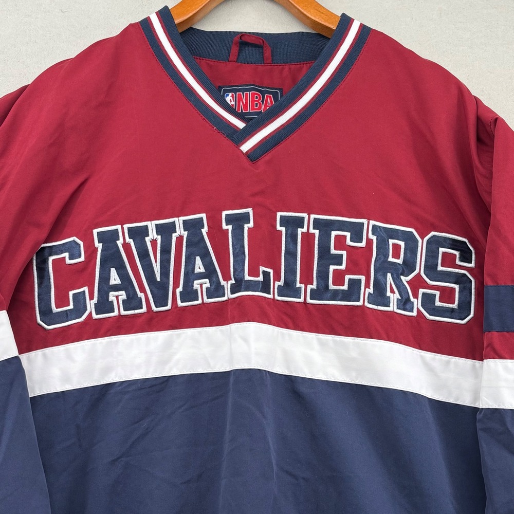 NBA Cleveland Cavaliers Windbreaker Pullover Jacket Men XL Wine Navy Blue V-Neck